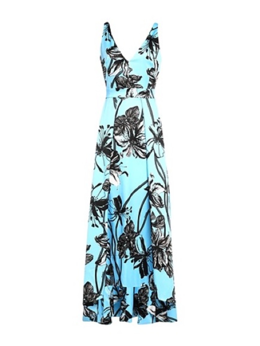 Pinko Blue and Black Floral V-Neck Dress